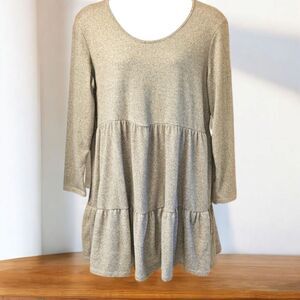 FRENCH ATMOSPHERE Women's Plus Size Taupe Long sleeve Tiered Midi Dress 3X